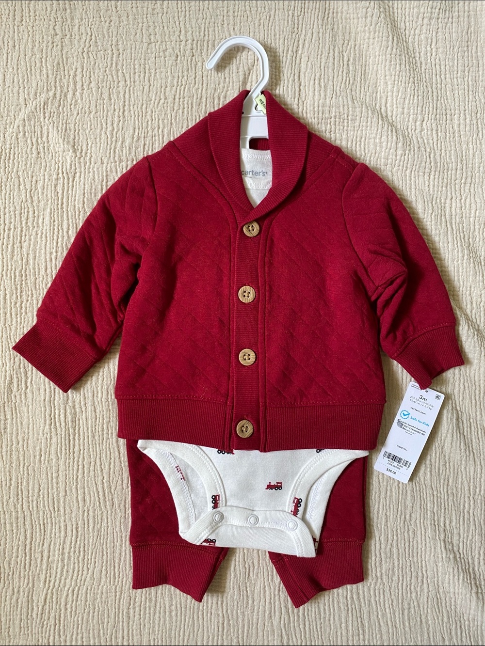 Carter's Red Quilted Shawl-Collar Cardigan Set
